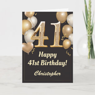 Carte 41e anniversaire Ballons Noir et Or Confetti