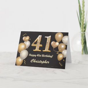 Carte 41e anniversaire Ballons noirs et or Anniversaire