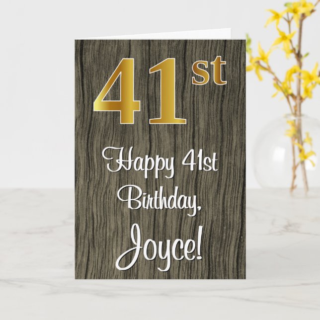 Carte 41e anniversaire : Elégant Faux Gold Look #, Faux  (Fleur jaune)