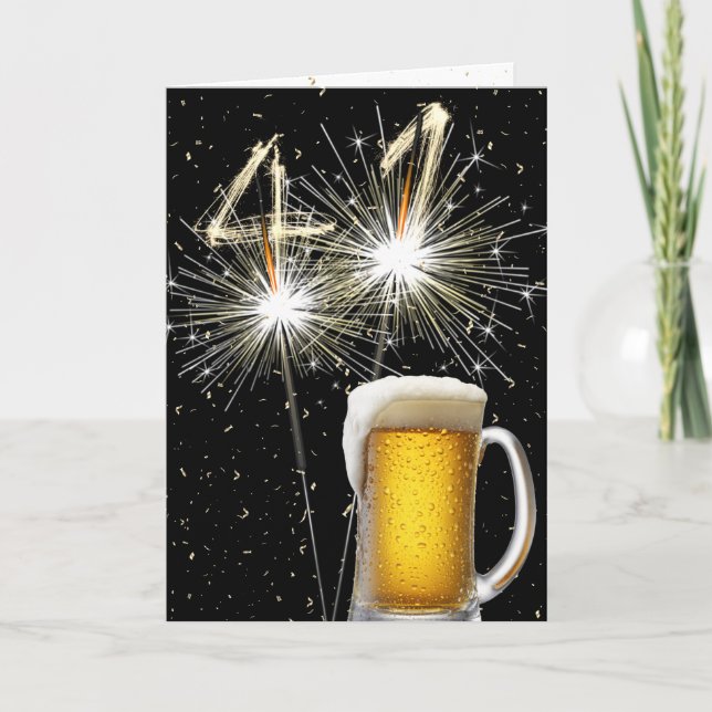 Carte 41e Anniversaire Étincelants Avec Mug Bière (Devant)