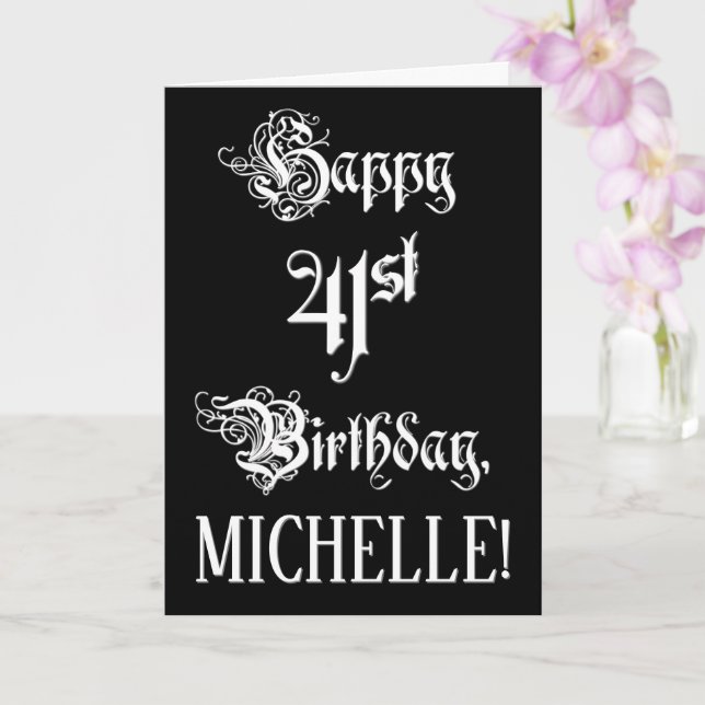 Carte 41e anniversaire : Fancy, Elegant Script + Nom per (Orchidée)