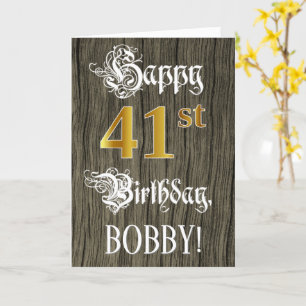 Carte 41e anniversaire : Faux Gold Look + Faux Wood Moti