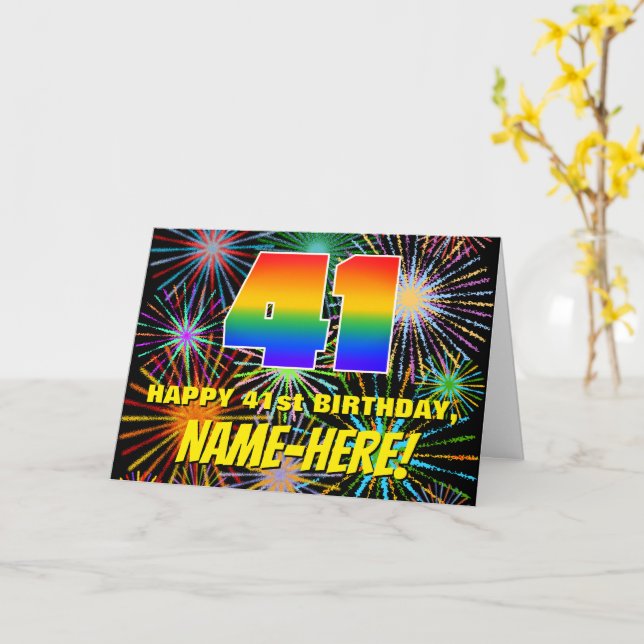 Carte 41e anniversaire : Feu d'artifice festif amusant e (Fleur jaune)