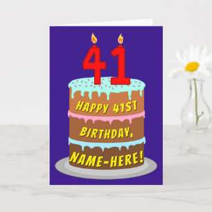 Carte 41e anniversaire : Fun Cake and Candles + Nom pers