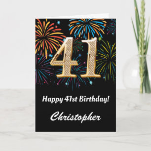 Carte 41e anniversaire Rainbow Fireworks noir et or