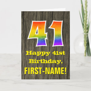 Carte 41e anniversaire : Rustic Faux Wood Look, Arc-en-c