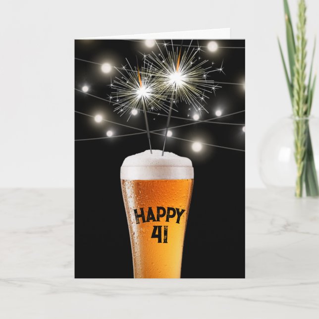 Carte 41e Anniversaire Sparkler En Verre De Bière (Devant)