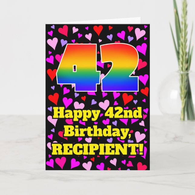 Carte 42e anniversaire : Amour Hearts Motif, Arc en ciel (Devant)