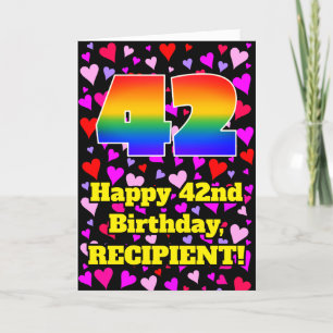 Carte 42e anniversaire : Amour Hearts Motif, Arc en ciel
