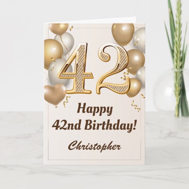 Carte 42e anniversaire Ballons d'or et Confetti Annivers (Devant)