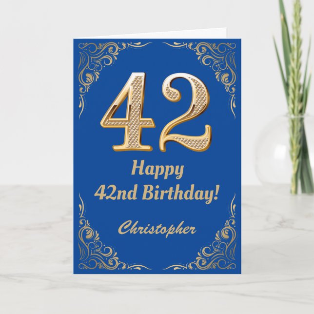 Carte 42e anniversaire Cadre Parties scintillant bleu et (Devant)