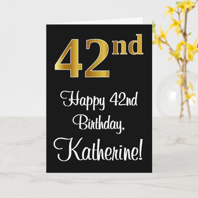 Carte 42e anniversaire ~ Elégant Luxueux Faux Gold Look  (Fleur jaune)