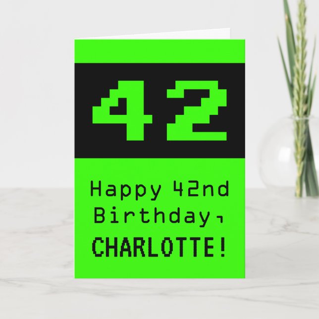 Carte 42e anniversaire : Nerdy / Geeky Style "42" et nom (Devant)