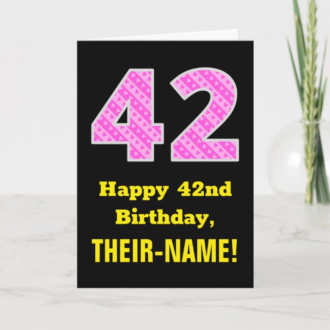 Carte 42e anniversaire : Pink Stripes and Hearts "42" +  (Devant)