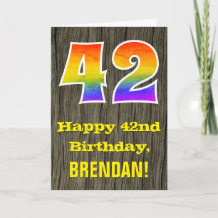 Carte 42e anniversaire : Rustic Faux Wood Look, Arc-en-c