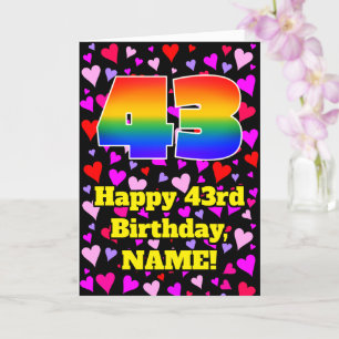 Carte 43e anniversaire : Amour Hearts Motif, Arc en ciel