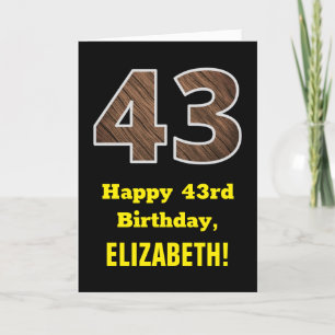 Carte 43e anniversaire : Nom, Motif Faux Wood Grain "43"