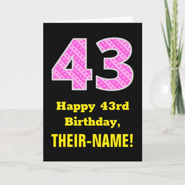 Carte 43e anniversaire : Pink Stripes and Hearts "43" +  (Devant)