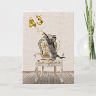 Carte 43e ballons d'anniversaire et chat Tabby