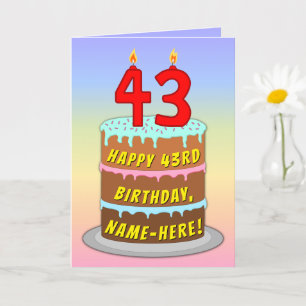 Carte 43rd Birthday — Fun Cake & Candles, w/ Custom Name