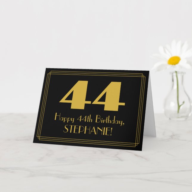 Carte 44e anniversaire : Art Déco Inspiré Look "44" & No (Petite plante)