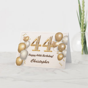 Carte 44e anniversaire Ballons d'or et Confetti Annivers