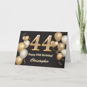 Carte 44e anniversaire Ballons noirs et or Anniversaire