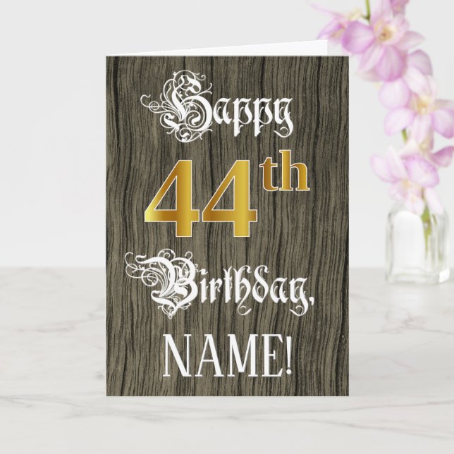 Carte 44e anniversaire : Faux Gold Look + Faux Wood Moti (Orchidée)