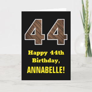 Carte 44e anniversaire : Nom, Motif Faux Wood Grain "44"