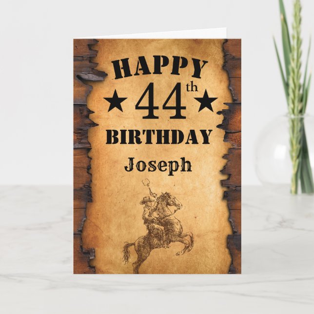 Carte 44e anniversaire Pays rustique Western Cowboy Hors (Devant)
