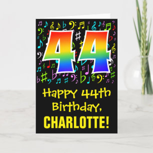 Carte 44e anniversaire : Symboles de musique colorée + A
