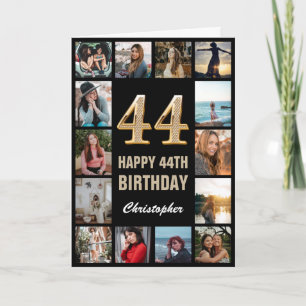 Carte 44e Joyeux anniversaire noir et or Collage photo