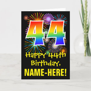 Carte 44ème anniversaire : Fun Fireworks Motif + Rainbow