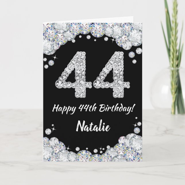 Carte 44th Birthday Black and Silver Glitter Card (Devant)