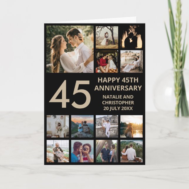 Carte 45e anniversaire 13 photo Collage noir et or (Devant)