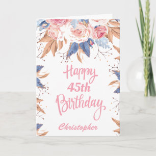 Carte 45e anniversaire Aquarelle Botanique Rose Floral