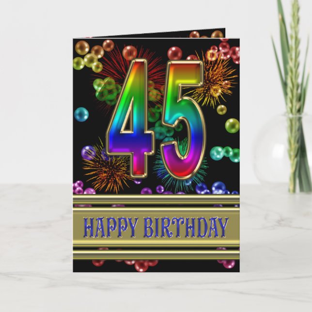 Carte 45e anniversaire avec bulles arc-en-ciel et feux d (Devant)