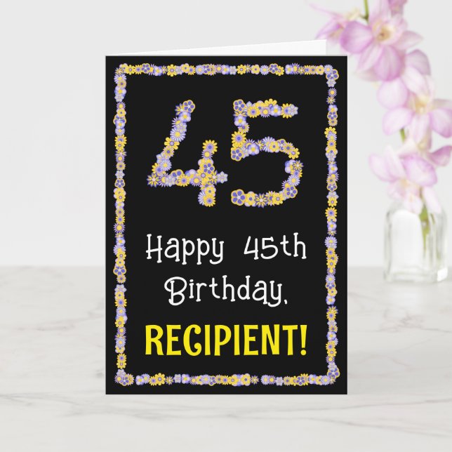Carte 45e anniversaire : Floral Flowers Numéro, Nom pers (Orchidée)