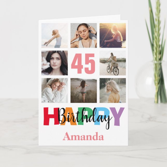 Carte 45e anniversaire heureux Collage photo moderne ros (Devant)
