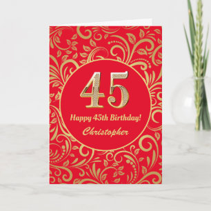 Carte 45e anniversaire Motif Floral rouge et or