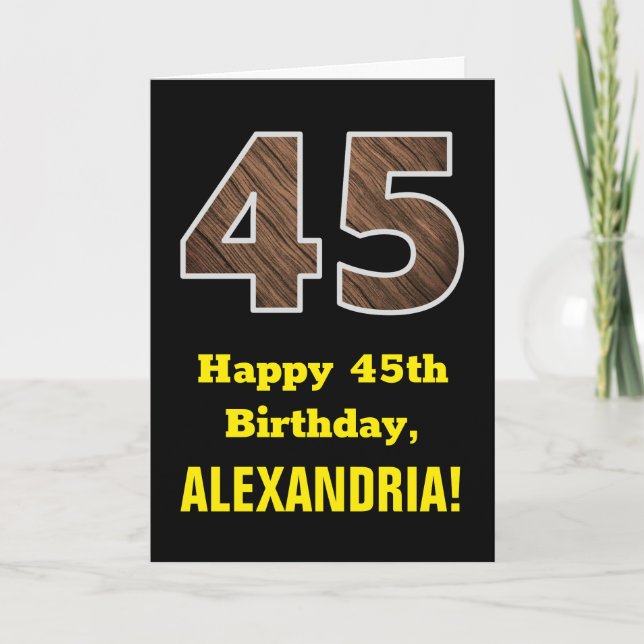 Carte 45e anniversaire : Nom, Motif Faux Wood Grain "45" (Devant)
