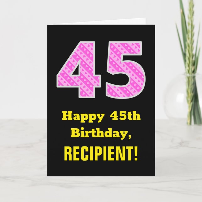 Carte 45e anniversaire : Pink Stripes and Hearts "45" +  (Devant)