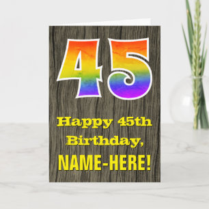 Carte 45e anniversaire : Rustic Faux Wood Look, Arc-en-c