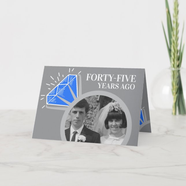 Carte 45e anniversaire saphir anneau maintenant puis pho (Devant)