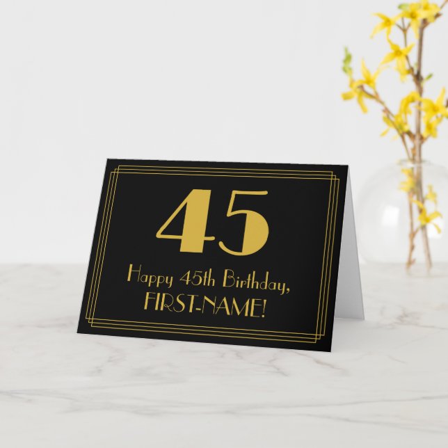 Carte 45ème anniversaire : Art Déco Inspiré Look "45" +  (Fleur jaune)