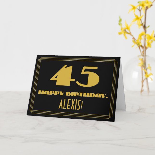 Carte 45ème anniversaire : Nom + Art Déco Inspiré Look " (Fleur jaune)