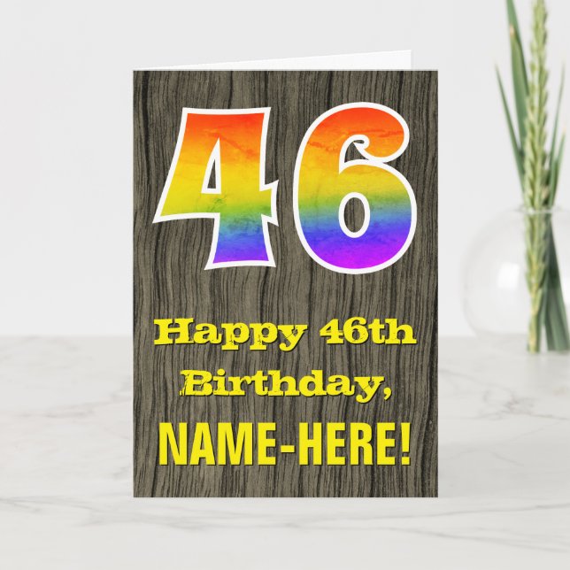 Carte 46e anniversaire : aspect bois rustique faux, "46" (Devant)