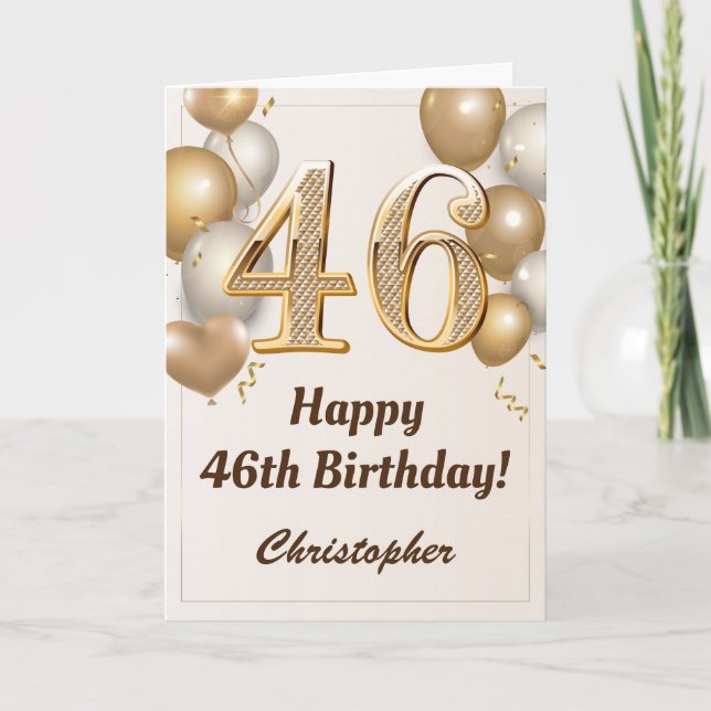 Carte 46e anniversaire Ballons d'or et Confetti Annivers (Devant)