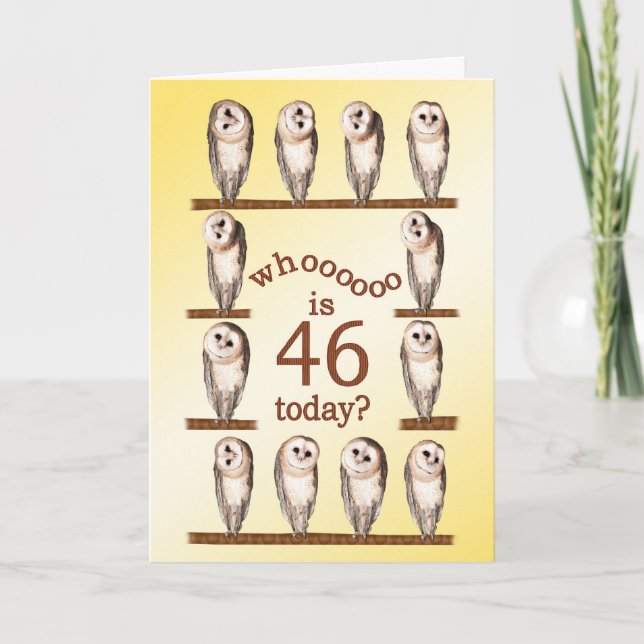 Carte 46e anniversaire, Curious owls card. (Devant)