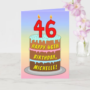 Carte 46e anniversaire — Fun Cake & Candles, avec nom pe